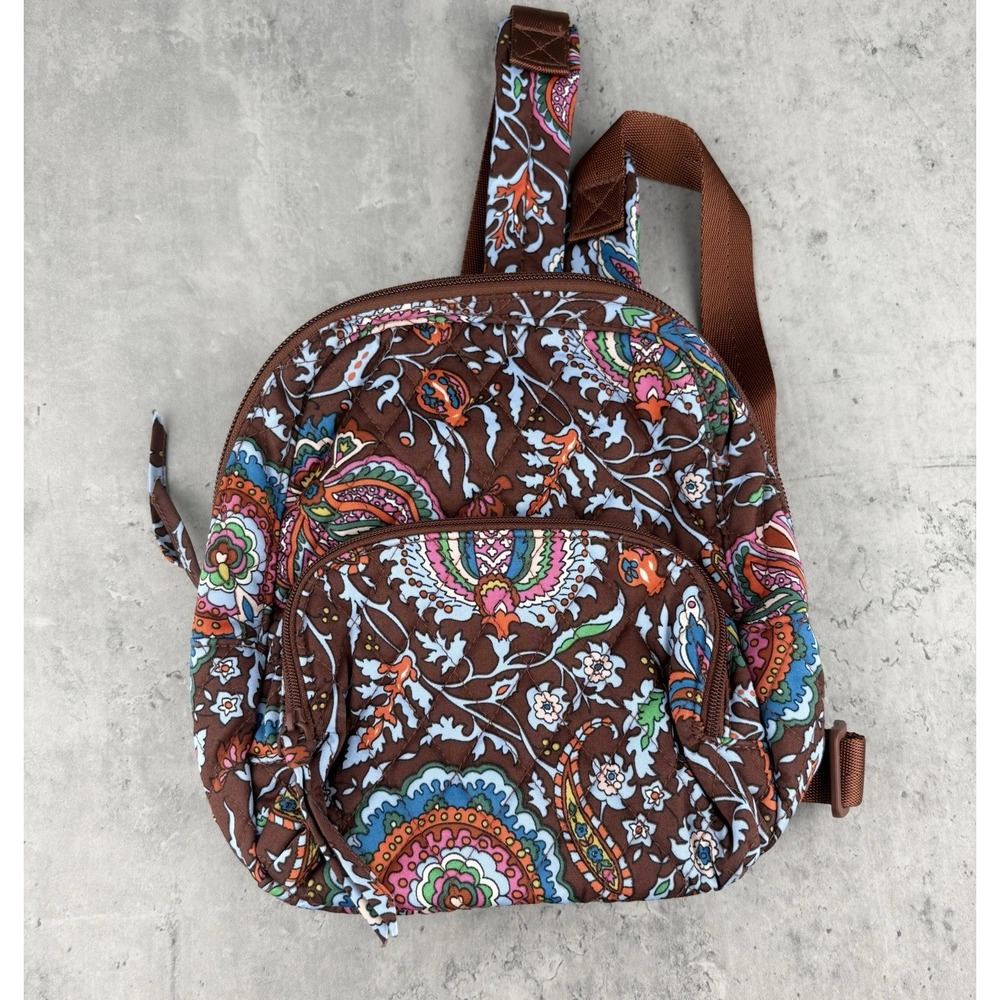 Vera Bradley Mini Banbury Backpack Marrakesh Cinnamon Brown Floral Quilted